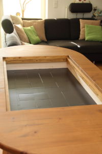 visualizzazione del vano realizzato nel tavolo 200x300 - Table de jeu avec compartiment sous-jacent
